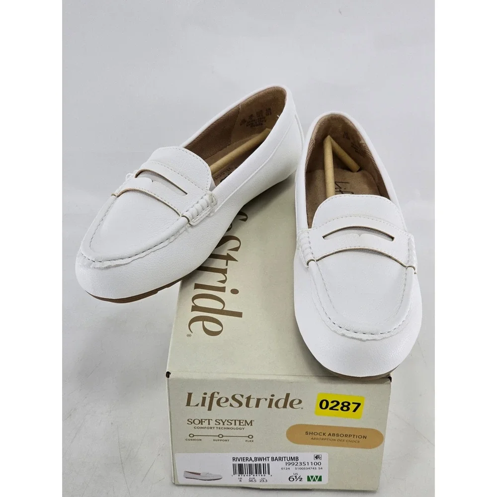 LifeStride Riviera Loafers Women 6.5W White Penny Loafers Soft System - NEW